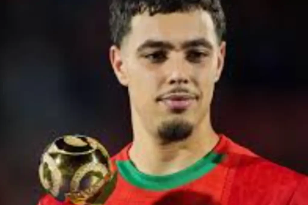 Othmane Maamma, Moroccan U20 football player, in action during a match representing Morocco’s national youth team.